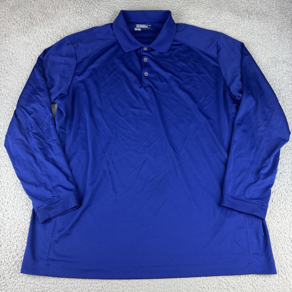 Nike Golf Tour Performance Mens Long Sleeve Polo Shirt Dri-Fit Blue Xxl